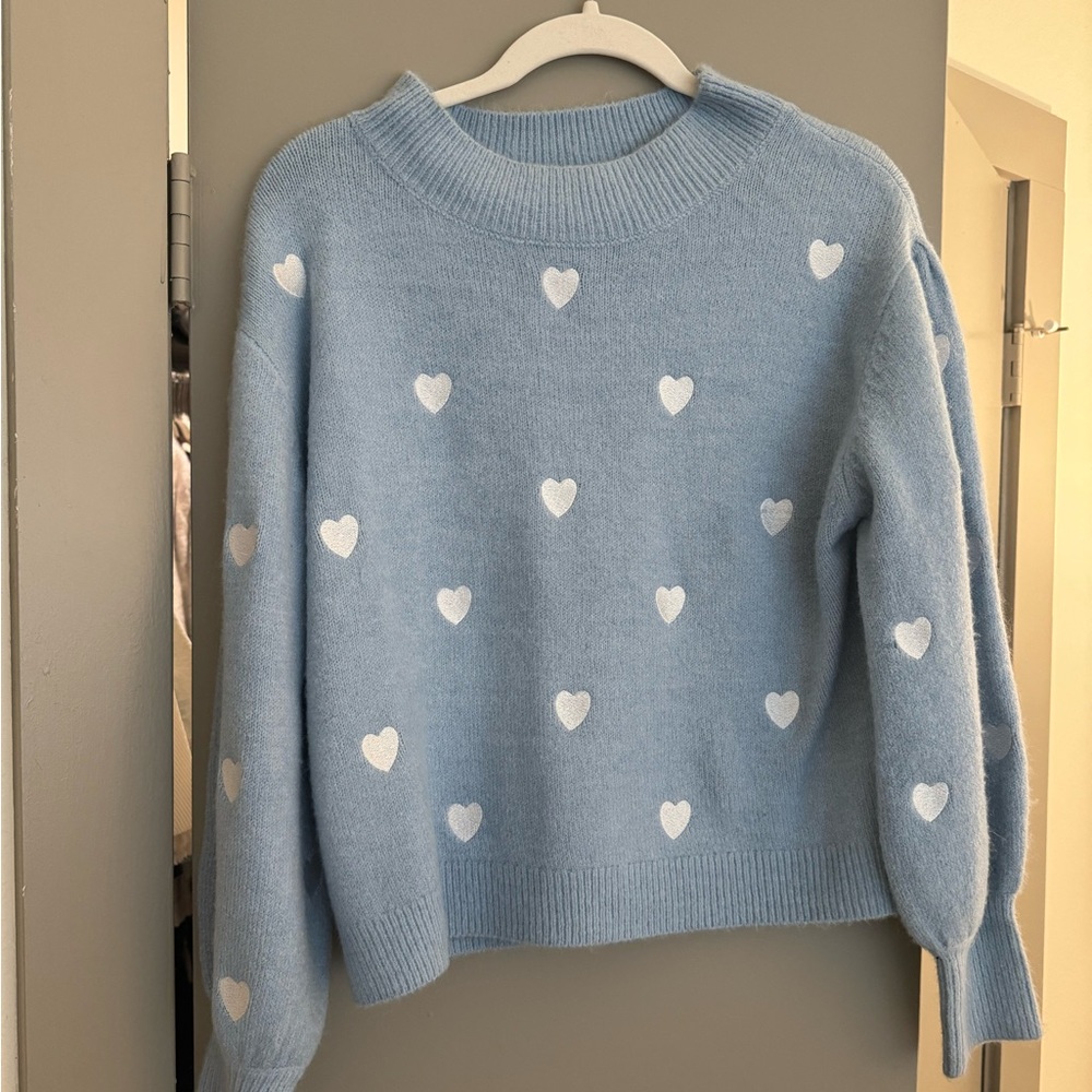 Blue Heart Pattern Sweater